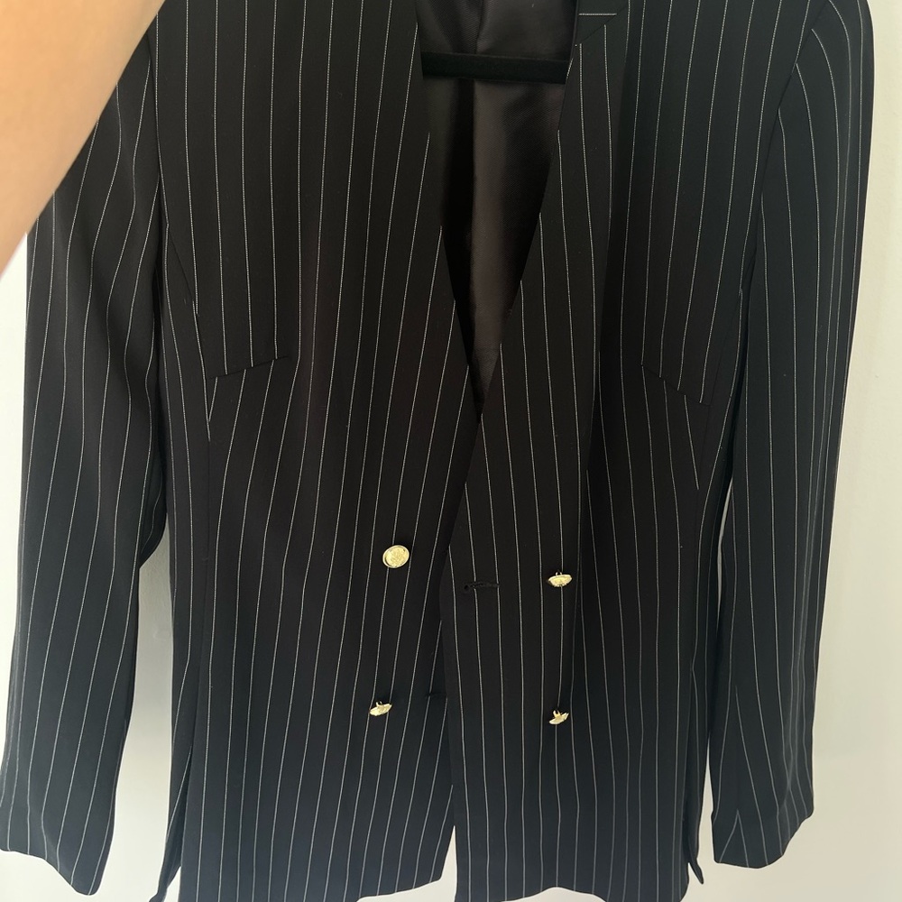 Zara Black Pinstripe double breasted Blazer with Gold Buttons